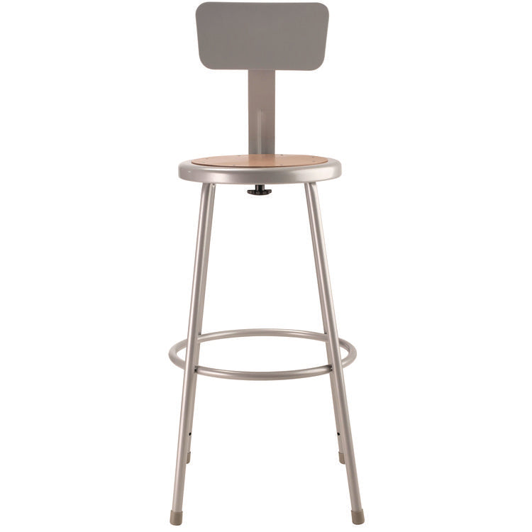 6200 Series Heavy Duty Steel Stool With Backrest, Supports Up to 500 lb, 30" Seat Height, Brown Seat, Gray Back/Base