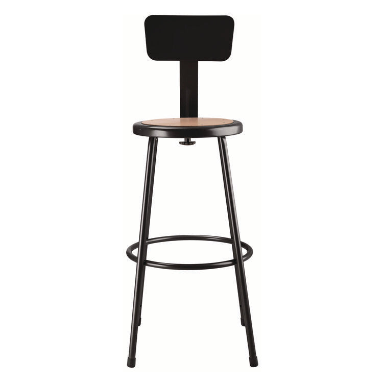 6200 Series Heavy Duty Steel Stool With Backrest, Supports Up to 500 lb, 30" Seat Height, Brown Seat, Black Back/Base