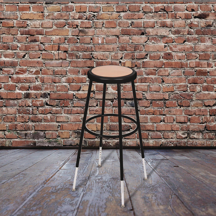 6200 Series Height Adjustable Heavy Duty Steel Stool, Backless, Supports 500lb, 31" to 39" Seat Height, Brown Seat,Black Base