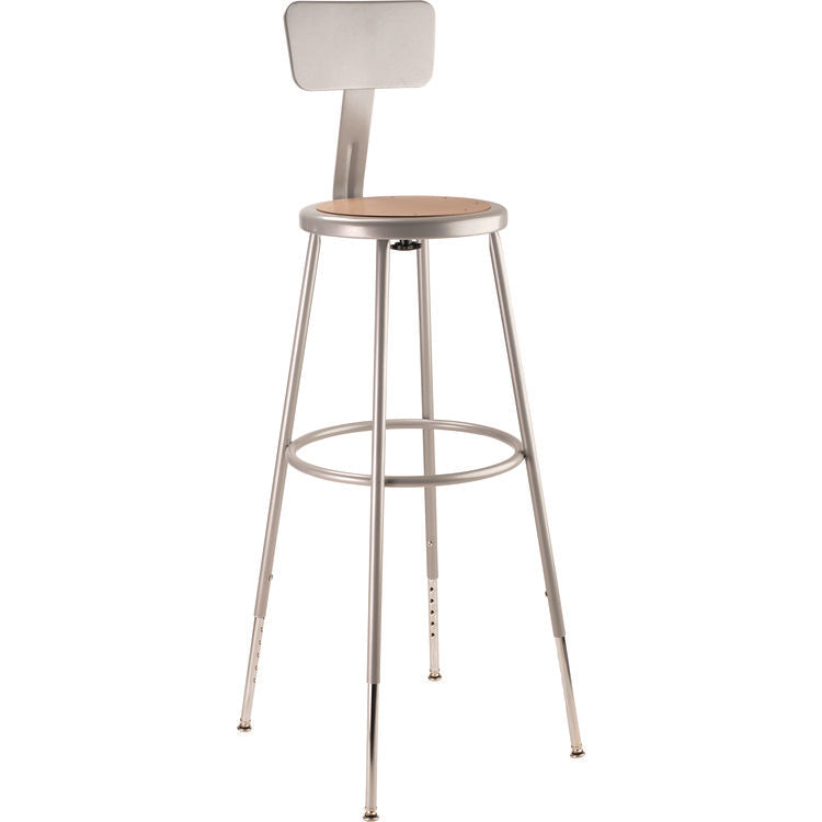 6200 Series Height Adjustable Heavy Duty Steel Stool With Backrest, 32" to 39" Seat Height, Brown Seat, Gray Back/Base