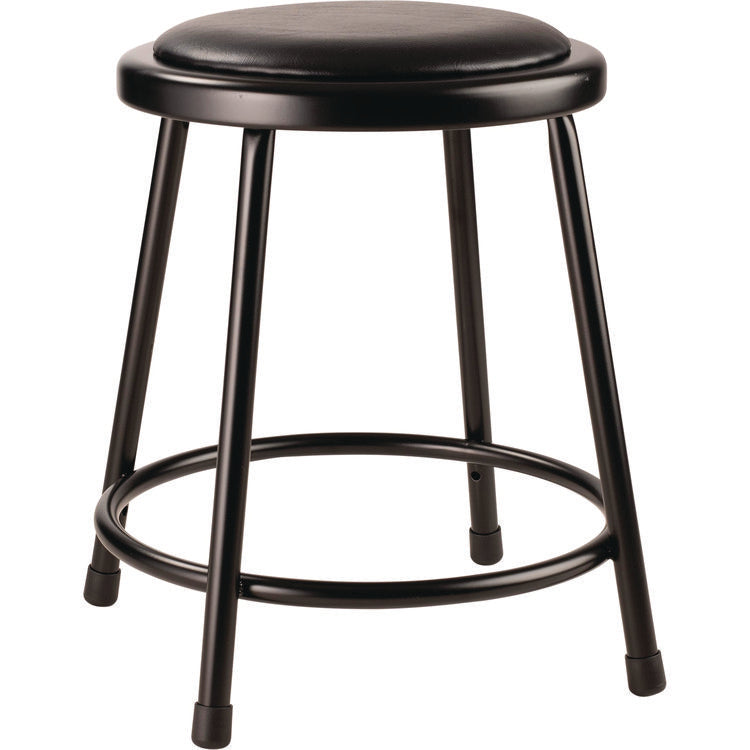 6400 Series Fixed Height Heavy Duty Vinyl Padded Steel Stool, Backless, Supports 500 lb, 18" Seat Height, Black Seat/Base
