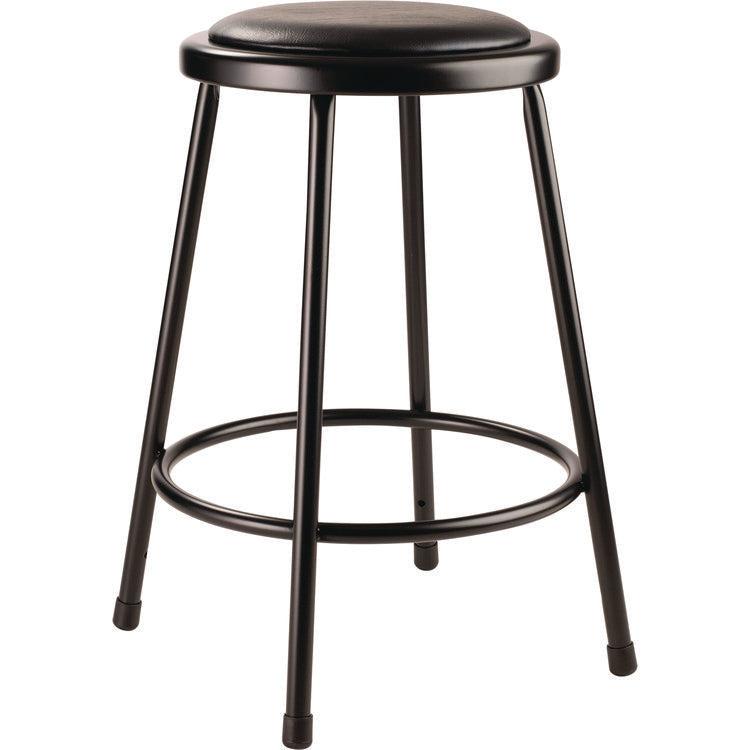 6400 Series Fixed Height Heavy Duty Vinyl Padded Steel Stool, Backless, Supports 500 lb, 24" Seat Height, Black Seat/Base