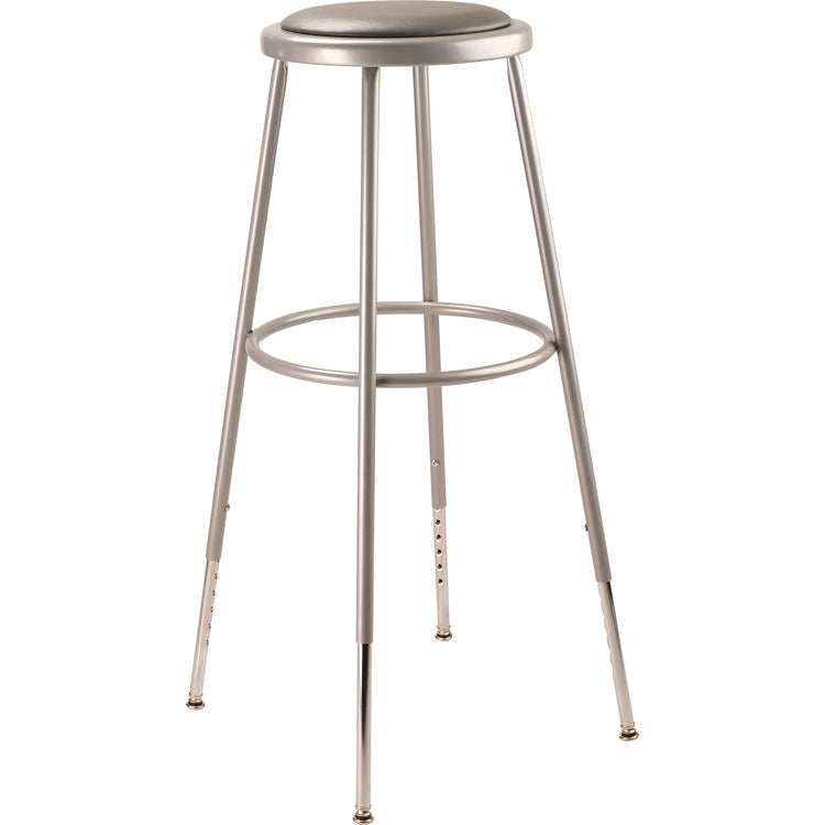 6400 Series Height Adjust Heavy Duty Vinyl Padded Steel Stool, Backless, Support 500lb, 30.5" to 38.5" Height, Gray Seat/Base