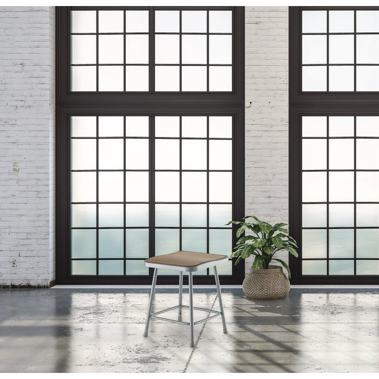 6300 Series Heavy Duty Square Seat Steel Stool, Backless, Supports Up to 500 lb, 17.5" Seat Height, Brown Seat, Gray Base