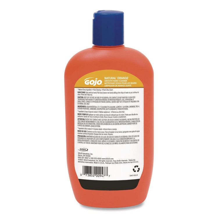 NATURAL ORANGE Smooth Hand Cleaner, Quick-Acting Lotion with Flip-Cap Squeeze Bottle, Citrus Scent, 14 fl oz, 12/Carton