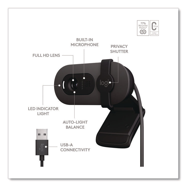 BRIO 100 Webcam, 1920 pixels x 1080 pixels, 2 Mpixels, Graphite