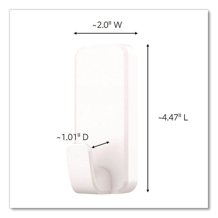 X-Large Utility Hook, Plastic, White, 10 lb Capacity, 1 Hook and 4 Strips