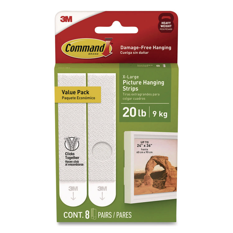 Picture Hanging Strips, X-Large, Removable, Holds up to 20 lbs per 4 Pairs, 8 Pairs/Pack