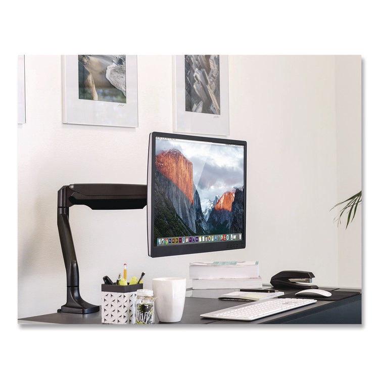 Single Monitor Gas-Spring Mounting Arm, For 13" to 32" Monitors, 360 Degree Rotation, +/-45 Degree Tilt, Black, Supports 20lb