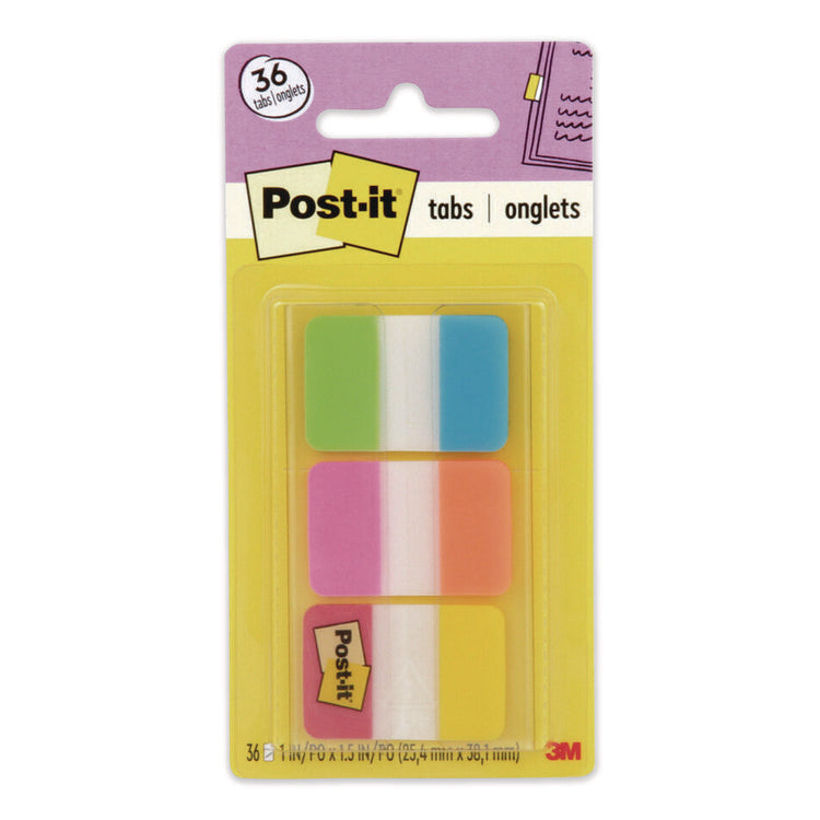 1" Plain Solid Color Tabs, 1/5-Cut, Assorted Colors, 1" Wide, 36/Pack