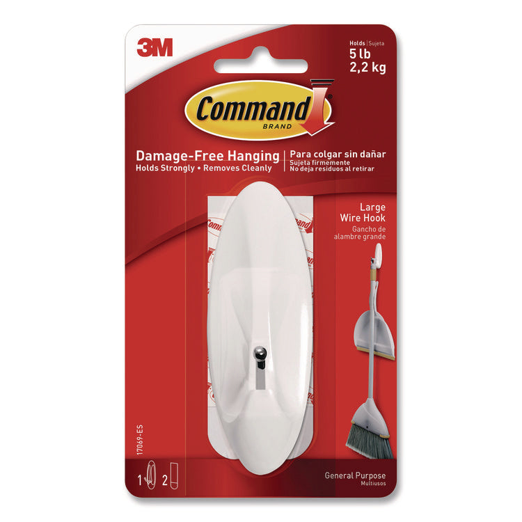 Large Wire Hook, Metal/Plastic, White, Supports 5 lbs