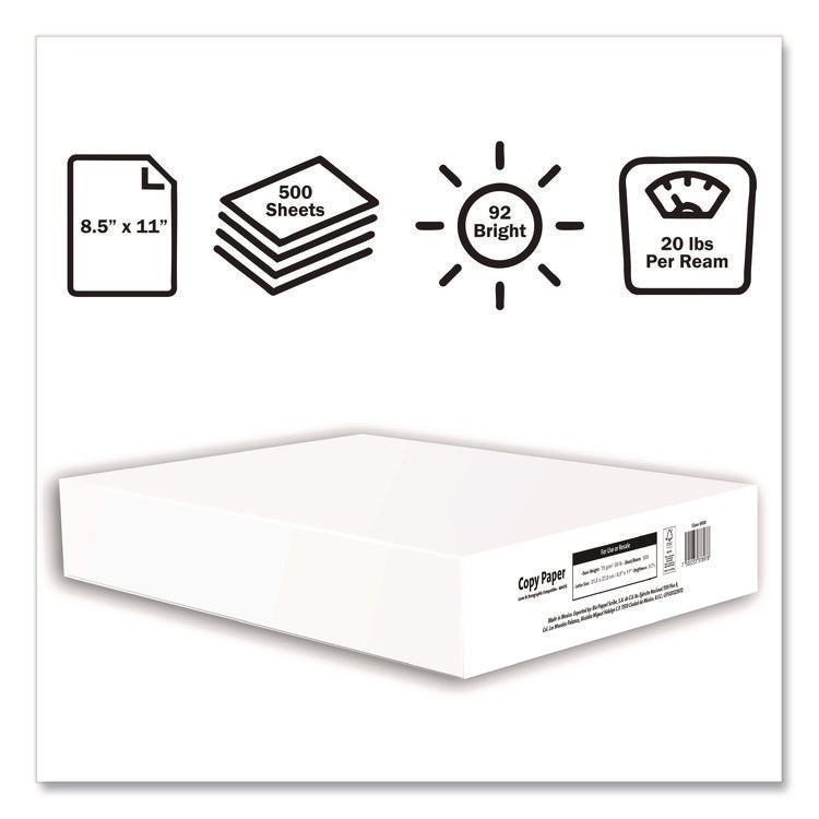 Office Paper, 92 Bright, 20 lb Bond, 8.5 x 11, White, 500 Sheets/Ream, 10 Reams/Carton, 40 Cartons/Pallet