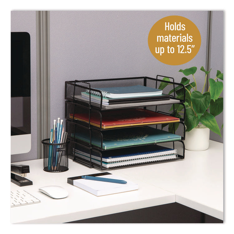 Stackable Paper Desk Tray Organizer, Letter Size, 9.75 x 14 x 3.25, Black, 4/Pack