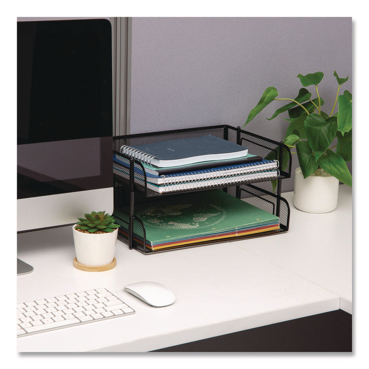 Stackable Paper Desk Tray Organizer, Letter Size, 10 x 13.5 x 2.5, Black, 2/Pack