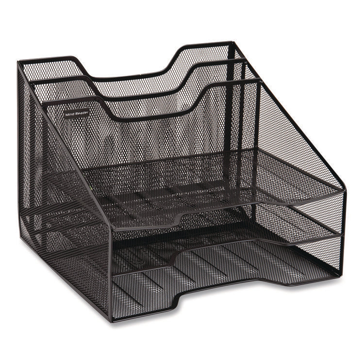 Metal Mesh Vertical File Holder Paper Tray Desktop Organizer, 2-Tier/5-Compartment, Letter Size, 11.25 x 12.5 x 9.5, Black