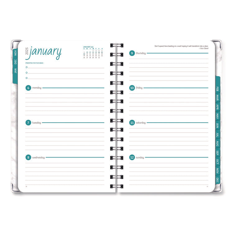 Marble Weekly/Monthly Planner, Marble Stone Artwork, 8 x 5.5, White/Gray/Silver Cover, 14-Month: Nov 2024 to Dec 2025