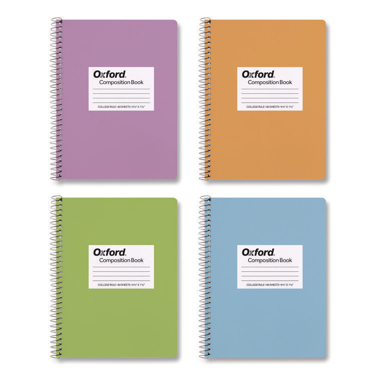 Spiralbound Composition Books, Medium/College Rule, Assorted Cover Colors, (80) 9.75 x 7.5 Sheets, 4/Pack