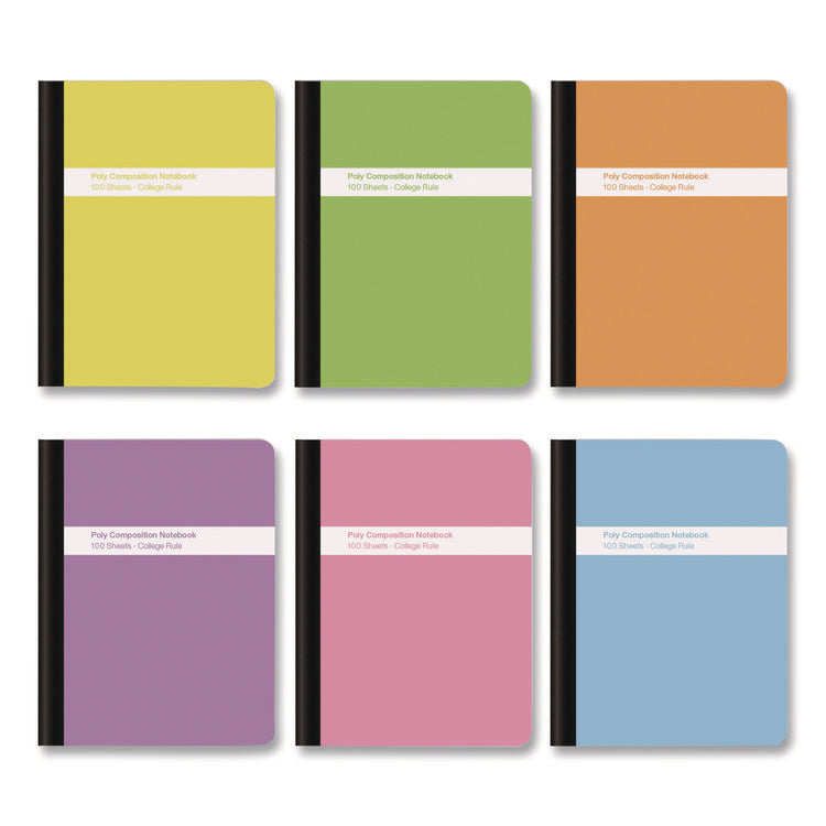 Poly Composition Books, Medium/College Rule, Assorted Cover Colors, (100) 9.75 x 7 Sheets, 6/Pack