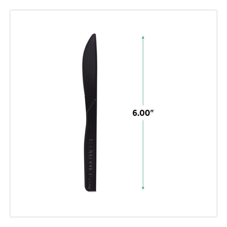 100% Recycled Content Cutlery, Knife, Plastic, Black, 50/Pack, 20 Packs/Carton