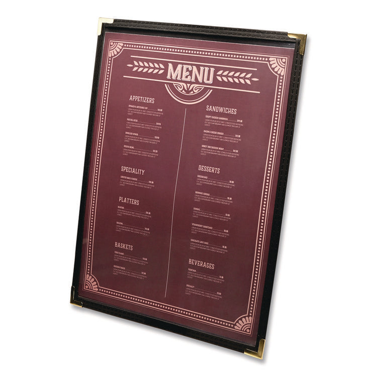 Menu Holder For 8.5 x 11 Menus, Portrait Orientation, 2-View, 9.3 x 12 Holder, Clear/Black/Silver, 10/Pack