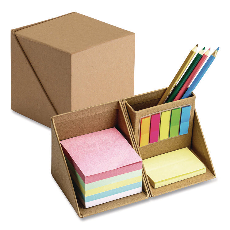 Desk Supply Organizer, 3 Compartments, 3.5 x 3.5 x 3.5, Brown, Paper