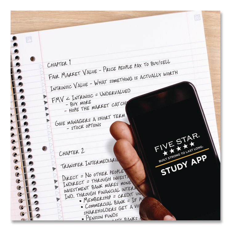 Simple Waves Organic Lines Notebook w/ Study App, 1-Subject, Med/College Rule, Assorted Cover Color (80) 11 x 8.5 Sheets