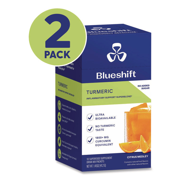 Turmeric Citrus Medley Drink Mix, Citrus Medley Flavor, 0.16 oz Packets, 10/Pack, 2 Packs/Carton