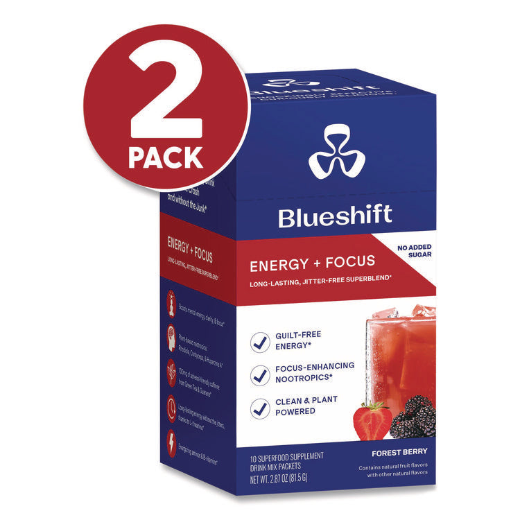 Energy and Focus Forest Berry Drink Mix, 0.24 oz Packets, 10/Pack, 2 Packs/Carton