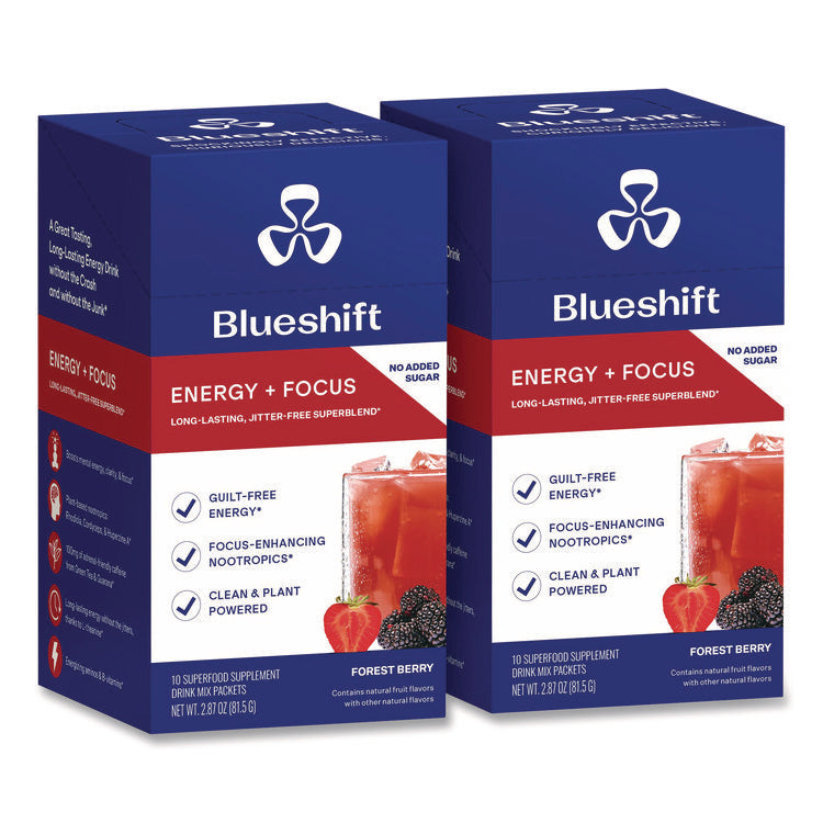 Energy and Focus Forest Berry Drink Mix, 0.24 oz Packets, 10/Pack, 2 Packs/Carton