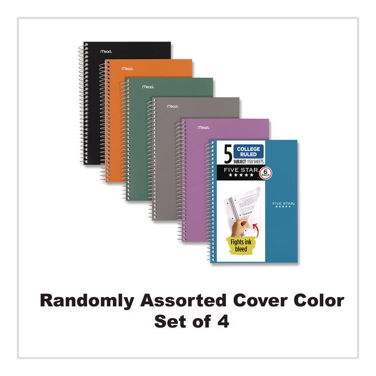 Wirebound Notebook, 5-Subject, Medium/College Rule, Assorted Cover Colors, (150) 9.5 x 6.63 Sheets, 6/Pack