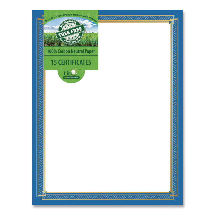 Tree Free Award Certificates, 8.5 x 11, White with Elegant Blue/Gold Border, 15/Pack