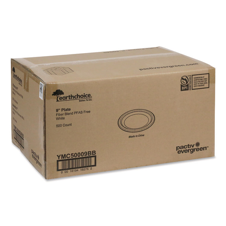 EarthChoice Fiber-Blend Bagasse Dinnerware, Plate, 9" dia, White, 500/Carton