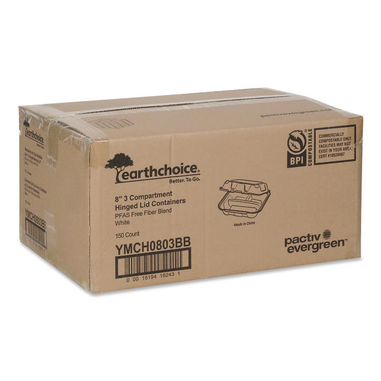 EarthChoice Bagasse Hinged Lid Container, 7.8 x 7.8 x 2.8, White, 150/Carton
