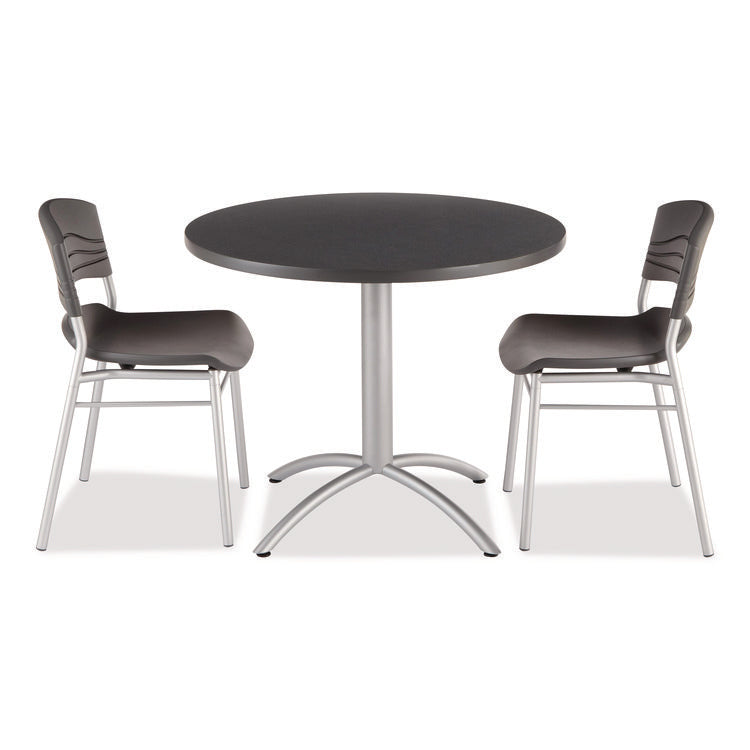 CafeWorks Table, Cafe-Height, Round, 36" x 30", Graphite Granite Top, Silver Base