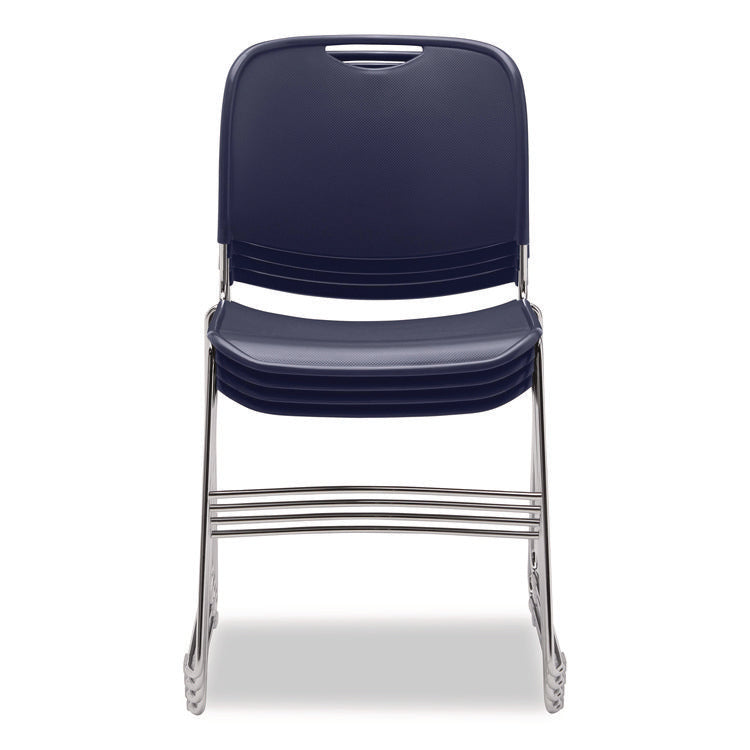 8500 Series Ultra-Compact Plastic Stack Chair, Supports Up to 500 lbs, 17" Seat Height, Blue Seat/Back, Chrome Base, 4/Pack