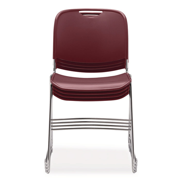 8500 Series Ultra-Compact Plastic Stack Chair, Supports 500 lbs, 17" Seat Height, Burgundy Seat/Back, Chrome Base, 4/Pack