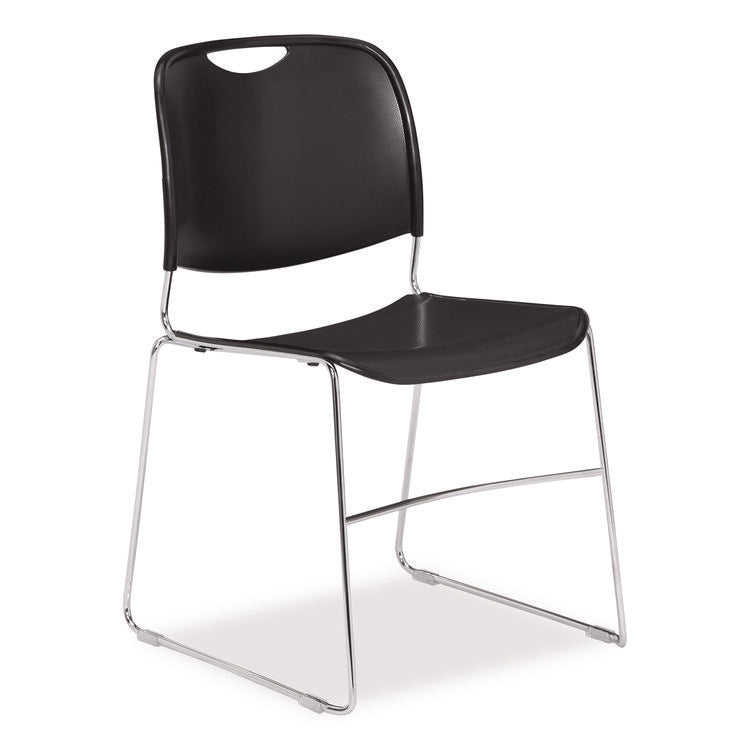 8500 Series Ultra-Compact Plastic Stack Chair, Supports Up to 500 lbs, 17" Seat Height, Black Seat/Back, Chrome Base, 4/Pack