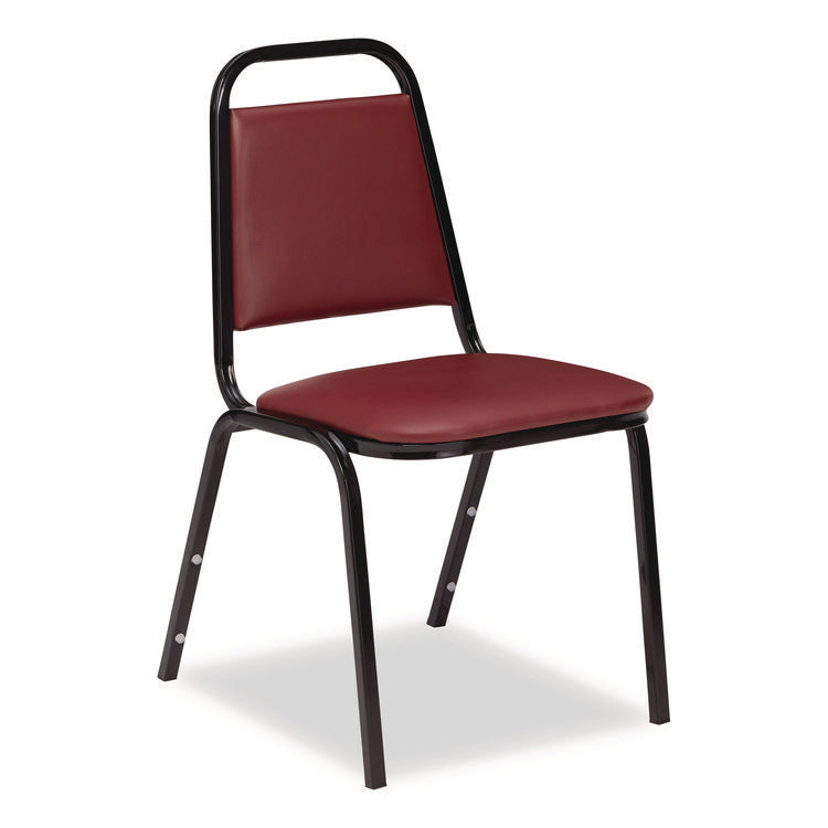 9100 Series Vinyl Upholstered Stack Chair, Supports Up to 300 lbs, 18" Seat Height, Burgundy Seat/Back, Black Base, 4/Pack