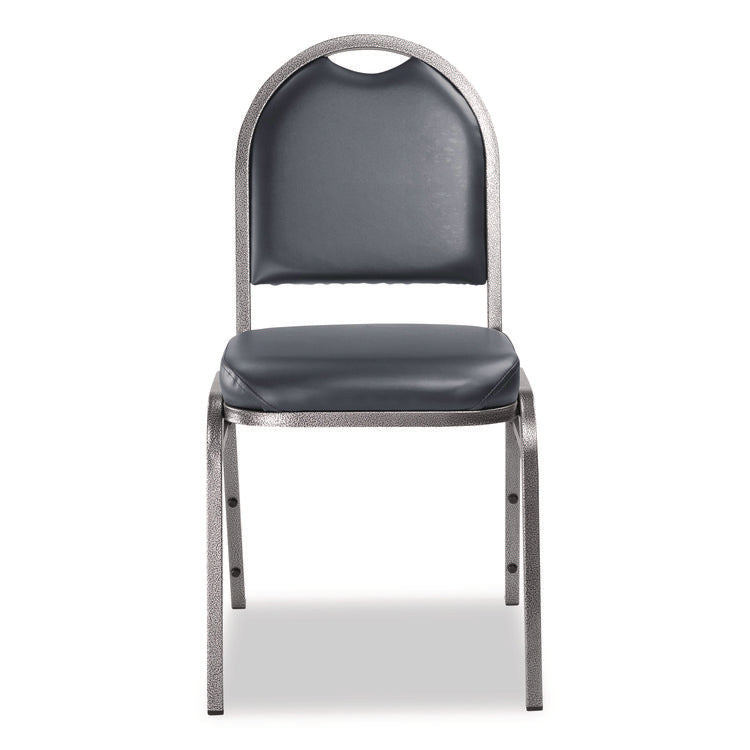 9200 Series Premium Upholstered Stack Chair, Vinyl, Supports 500 lb, 19" Seat Ht, Midnight Blue Seat/Back, Silver Base, 2/PK