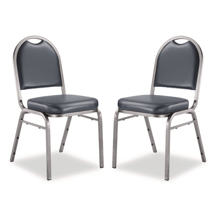 9200 Series Premium Upholstered Stack Chair, Vinyl, Supports 500 lb, 19" Seat Ht, Midnight Blue Seat/Back, Silver Base, 2/PK
