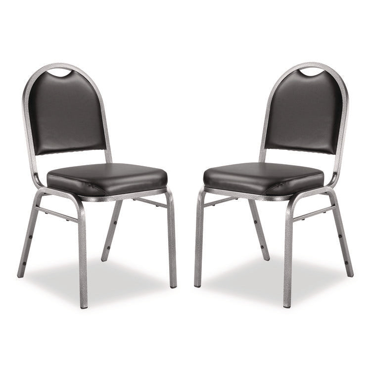9200 Series Premium Upholstered Stack Chair, Vinyl, Supports Up to 500 lb,19" Seat Height, Black Seat/Back, Silver Base, 2/PK