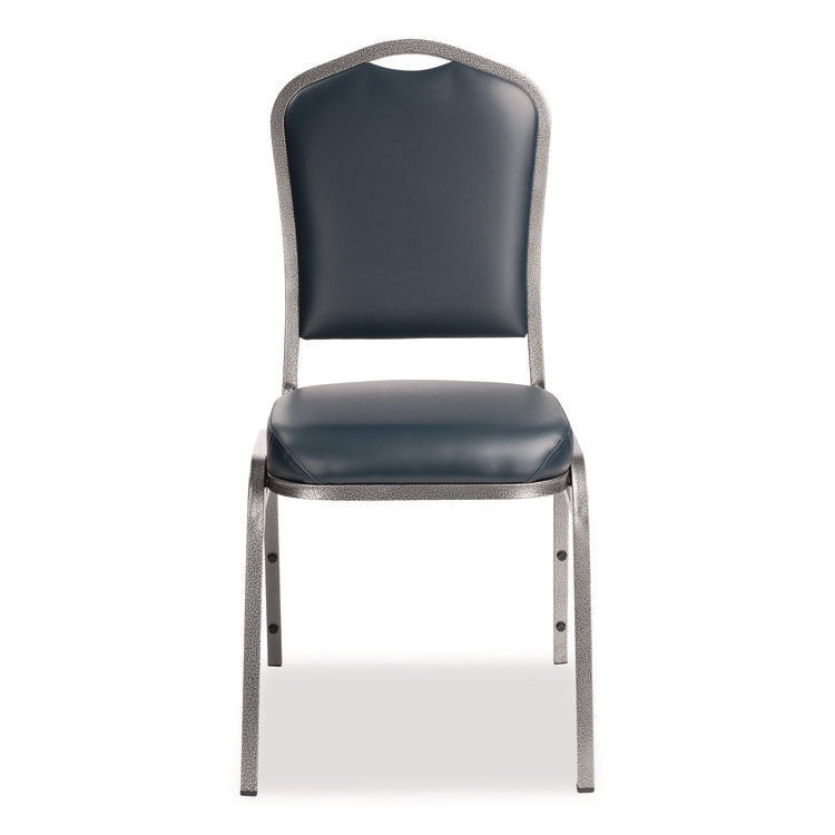 9300 Series Deluxe Upholstered Stack Chair, Vinyl, Supports 500 lb, 19" Seat Ht, Midnight Blue Seat/Back, Silver Base, 2/Pack