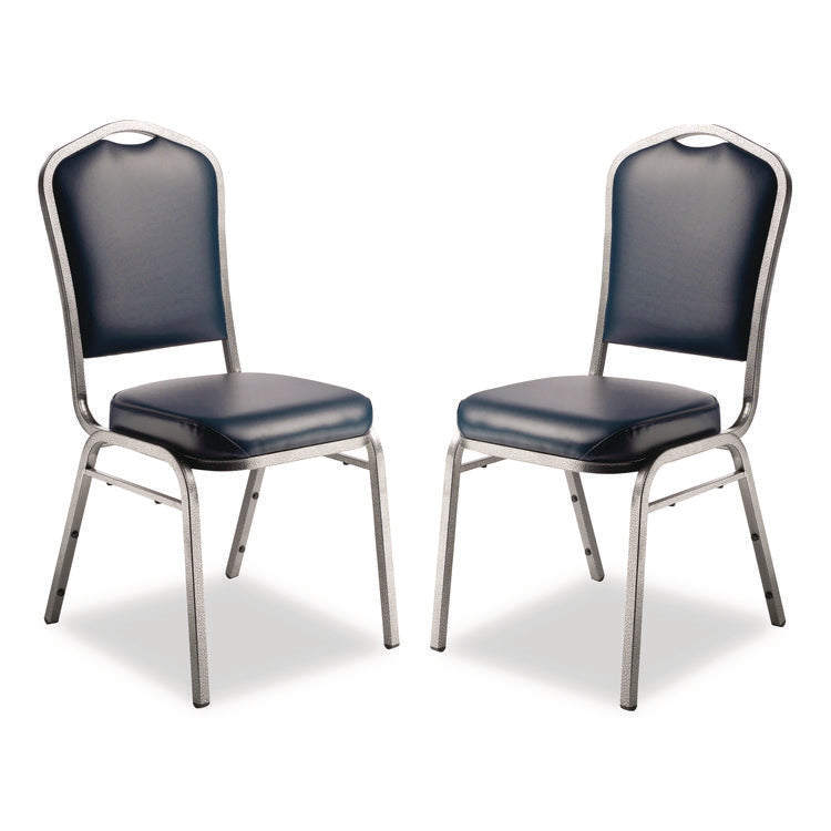 9300 Series Deluxe Upholstered Stack Chair, Vinyl, Supports 500 lb, 19" Seat Ht, Midnight Blue Seat/Back, Silver Base, 2/Pack
