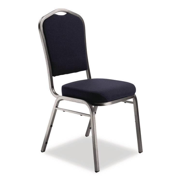 9300 Series Deluxe Upholstered Stack Chair, Fabric, Supports 500 lb, 19" Seat Ht, Midnight Blue Seat/Back, Silver Base, 2/PK