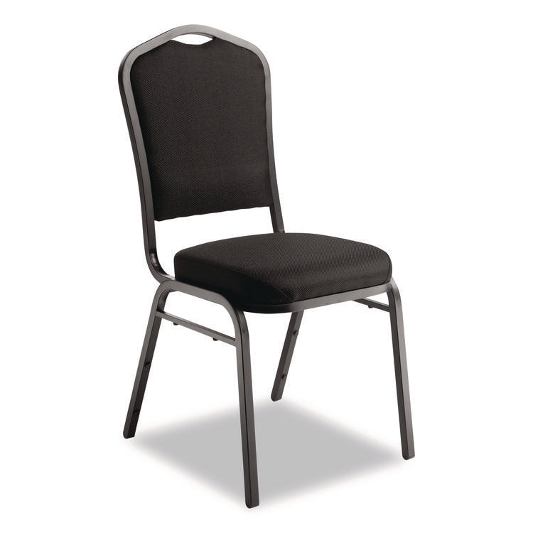 9300 Series Deluxe Upholstered Stack Chair, Fabric, Supports 500 lb, 19" Seat Height, Ebony Black Seat/Back, Black Base, 2/PK