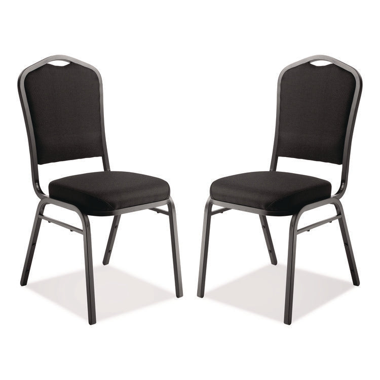 9300 Series Deluxe Upholstered Stack Chair, Fabric, Supports 500 lb, 19" Seat Height, Ebony Black Seat/Back, Black Base, 2/PK