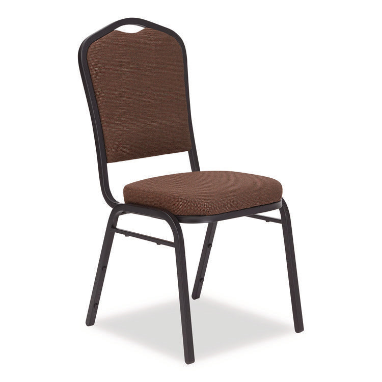 9300 Series Deluxe Upholstered Stack Chair, Fabric, Supports 500 lb, 19" Seat Height, Chocolatier Seat/Back, Black Base, 2/PK
