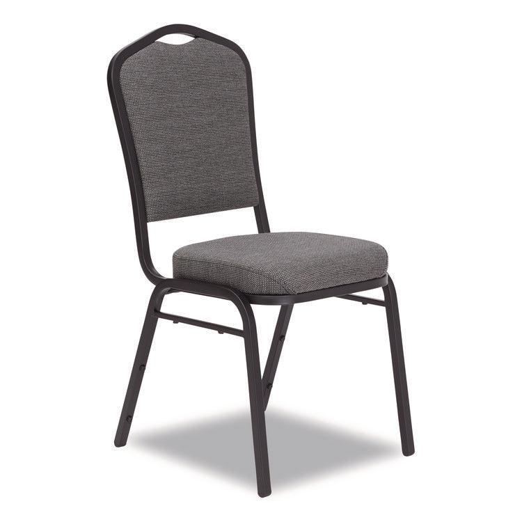 9300 Series Deluxe Upholstered Stack Chair, Fabric, Supports 500 lb,19" Seat Ht, Nat Graystone Seat/Back, Black Base, 2/PK