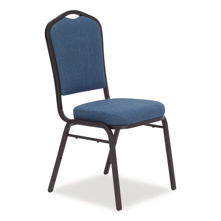 9300 Series Deluxe Upholstered Stack Chair, Fabric, Supports 500 lb, 19" Seat Ht, Natural Blue Seat/Back, Black Base, 2/Pack