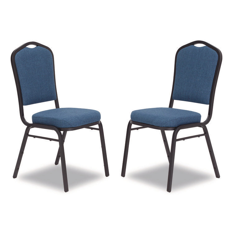 9300 Series Deluxe Upholstered Stack Chair, Fabric, Supports 500 lb, 19" Seat Ht, Natural Blue Seat/Back, Black Base, 2/Pack